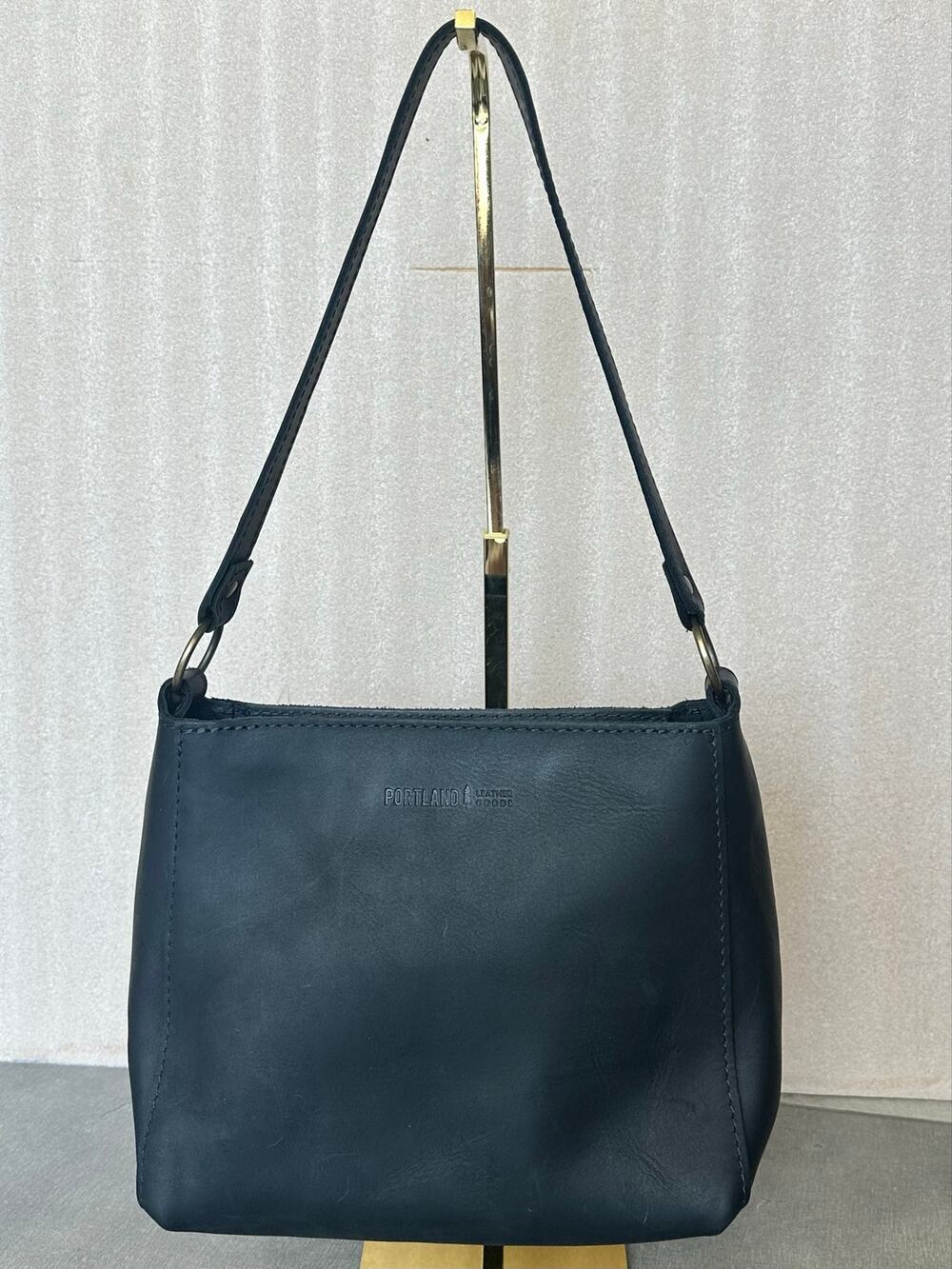 EUC Portland Leather Goods Triangle Shoulder Bag Black Leather Purse